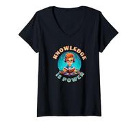 Donna School Education Reading Teacher Knowledge Power Maglietta con Collo a V