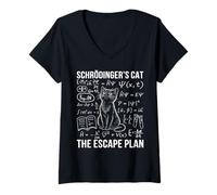 Donna Schrodinger Cat Escape Plan Fisica Quantistica Gatto Maglietta con Collo a V
