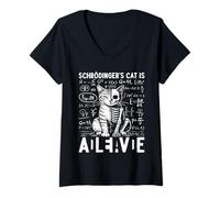 Donna Schrödingers Cat Alive Dead Fisica Quantistica Maglietta con Collo a V