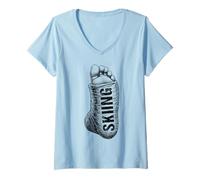 Donna Sci Sciatore Divertente Caviglia Rotta Vintage Discesa Sciatori Maglietta con Collo a V