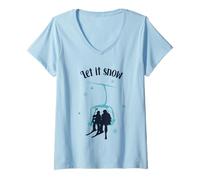 Donna Sci Sciatore Sci Retro Inverno Let It Snow Canto di Natale Maglietta con Collo a V