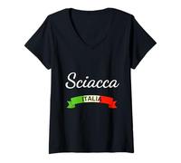 Donna Sciacca Italia Bandiera Italia Souvenir Regalo Corrispondente Italiano Maglietta con Collo a V