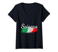 Donna Sciacca Italia Bandiera Italia Souvenir Regalo Corrispondente Italiano Maglietta con Collo a V