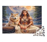 Donna sciamana lupo, donna colorata e lupo nella foresta, puzzle da 1000 pezzi per adulti e bambini, attività divertente e stimolante unica, 52x38cm/1000pcs