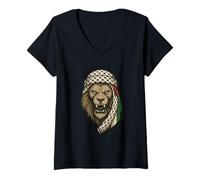 Donna Sciarpa araba Leone della Palestina con Kufiya Orgoglio palestinese Maglietta con Collo a V