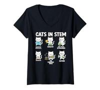 Donna Science Meme Cats in STEM Scientist Nerd Maglietta con Collo a V