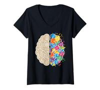 Donna Scienza Arte Cervello Pensiero Sinistro e Destro Neuroscienze Mente Maglietta con Collo a V