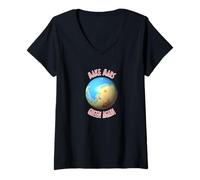 Donna Scienza Nero Blu Rosso Marte Terraforming Cartografia Maglietta con Collo a V
