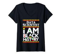 Donna Scienziato dei Dati Melanina I Am Black History Working Mom Dad Maglietta con Collo a V