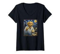 Donna Scienziato Golden Retriever Art Dog Science Lab Experiment Maglietta con Collo a V