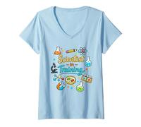 Donna Scienziato in Formazione per Bambini curiosi Studenti Scienza Humo Maglietta con Collo a V