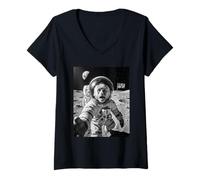Donna Scimmia Astronauta Selfie sulla Luna Amante delle Scimmie Maglietta con Collo a V