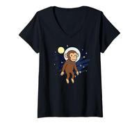 Donna Scimmia Astronauta Spazio Amante Animali Luna Ragazzi Ragazze Bambini Maglietta con Collo a V