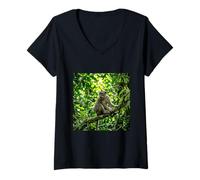 Donna Scimmia Giungla Foresta Fauna Selvatica Pa Maglietta con Collo a V
