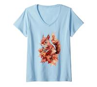 Donna Scoiattolo Autunno Autunno Foresta Animale Vintage Scoiattolo Amante Maglietta con Collo a V
