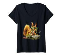 Donna Scoiattolo DJ Produttore Musicale Giradischi DJ Squirrel Dance Club Maglietta con Collo a V