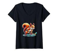 Donna Scoiattolo Hockey Ghiaccio Con Pattini Simpatico Maglietta con Collo a V