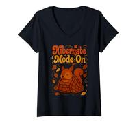 Donna Scoiattolo Ibernazione Foglie Autunno Foresta Animale Divertente Autun Maglietta con Collo a V
