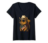 Donna Scoiattolo Merica America 4 luglio USA Bandiera Cowboy Ragazzi Ragazze Maglietta con Collo a V