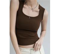 Donna Scollo a U Canotta Coste Top Estivo Basic - Elastico Camicia senza Maniche