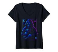 Donna Scommesse Chipleader Re di Cuori Carte Da Gioco Giocatore Di Poker Maglietta con Collo a V