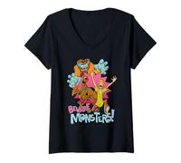Donna Scooby Doo Beware of Monsters Maglietta con Collo a V