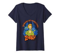 Donna Scooby-Doo Shaggy Beware of Monsters Maglietta con Collo a V