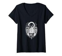 Donna Scorpione Ornamentale Scorpione Maglietta con Collo a V