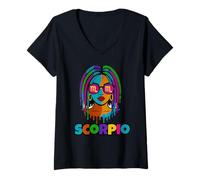 Donna Scorpione Queen African American Women Segno Zodiacale Maglietta con Collo a V
