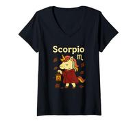 Donna Scorpione Unicorno Segno Zodiacale Carino astrologia Lanterna Autunno Maglietta con Collo a V