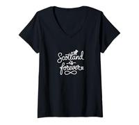 Donna Scotland Is Forever - Cuore Patriottico Scozzese Line Art Maglietta con Collo a V