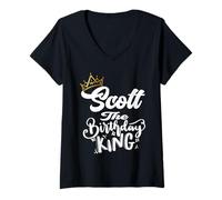 Donna Scott, maglietta da uomo con scritta "The Birthday King" e scritta "Happy Birthday" Maglietta con Collo a V