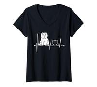 Donna Scottish Fold Cat Heartbeat ECG Funny Cats & Kitten Lovers Maglietta con Collo a V