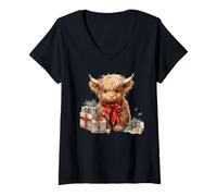 Donna Scottish Highland Cow Christmas Decor for Highland Cow Mom Maglietta con Collo a V