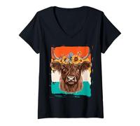 Donna Scottish Highland Cow - Scottish Heritage - Bovini Scozia Maglietta con Collo a V