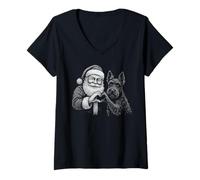 Donna Scottish Terrier Babbo Natale a Forma di Cuore per Amanti dei Cani di Natale Maglietta con Collo a V