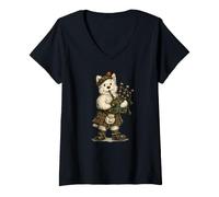 Donna Scottish West Highland Terrier Che Gioca Cornamusa Maglietta con Collo a V