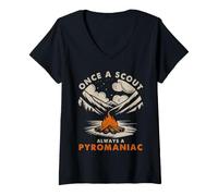 Donna Scout Campfire Humor Once A Scout Camping Troop - Scherzo sulla Vita Maglietta con Collo a V