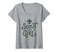Donna Scout Like A Girl Fleur De Lis BSA Cub Scouts Typography Maglietta con Collo a V