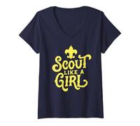 Donna Scout Like A Girl Fleur De Lis BSA Cub Scouts Typography Maglietta con Collo a V