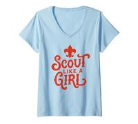 Donna Scout Like A Girl Fleur De Lis BSA Cub Scouts Typography Maglietta con Collo a V