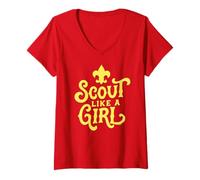 Donna Scout Like A Girl Fleur De Lis BSA Cub Scouts Typography Maglietta con Collo a V