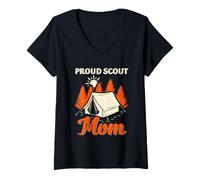 Donna Scout Mom Proud Parent - Equipaggio di Supporto per Le Truppe da Campeggio Maglietta con Collo a V