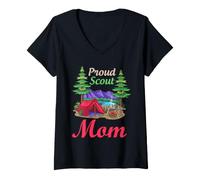 Donna Scout Mom Proud Parent - Equipaggio di Supporto per Le Truppe da Campeggio Maglietta con Collo a V