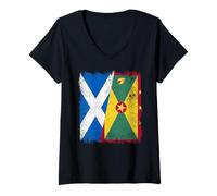 Donna Scozia Grenada Mezza Bandiera Scottish Grenadian Heritage Maglietta con Collo a V