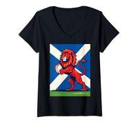 Donna Scozia Lion Rampant afferrando Una Palla da Rugby Maglietta con Collo a V