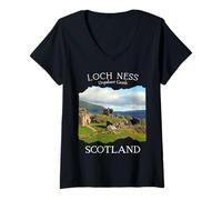 Donna Scozia Loch Ness Urquhart Castle Tourist Keepsake Kids Maglietta con Collo a V