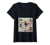 Donna Scozzese, Fauna Selvatica, Scozia, Cartone Animato Illustrated Maglietta con Collo a V