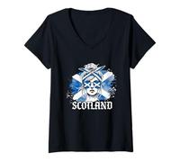 Donna Scozzese Flag Pride Scozia Messy Chignon Maglietta con Collo a V