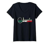 Donna Script Acapulco - Acapulco Messico Maglietta con Collo a V